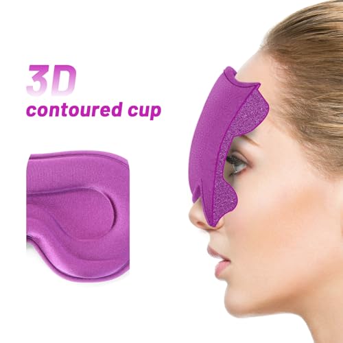 Sleep Eye Mask for Men Women, Sleeping Mask for Side Sleeper, Travel Blackout Night Blindfold Eye Shade Cover with Adjustable Strap (Purple) - color: Purple