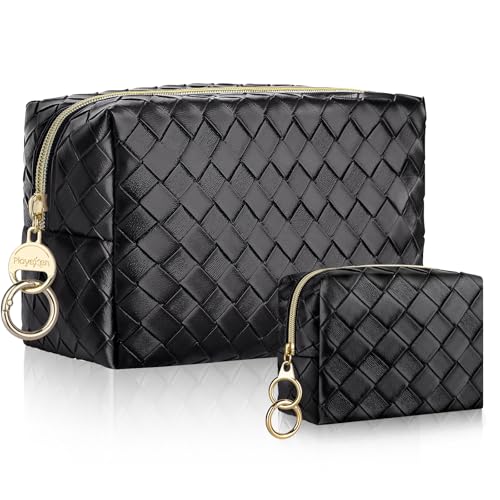 2 Pack Small Makeup Bags, Large Cosmetics Bag for Purse with Ring Buckle, Portable Small Travel Organizer Makeup Pouch for Daily Use (Black) - color: Black-2 Pack