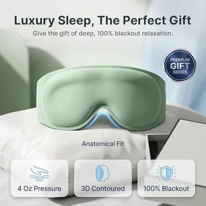 3D Contoured Weighted Sleep Mask: Full Coverage Eye Mask for Night Shift Workers, Blackout Eye Cover Design - Soft Memory Foam, Daytime Nap Gadget After Late Hours, Bedroom and Night Use - color: Full-coverage Green