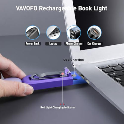 VAVOFO USB Rechargeable Book Light, Blue Light Blocking, Amber Light Clip On Bookmark Shaped Reading Light, Eye Care 6 LEDs Book Light for Bookworms Reading in Bed (Dark Purple) - color: Dark Purple