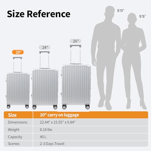 VentureVault Carry On Luggage 22x14x9 Airline Approved, Zipperless Luggage Carry On, Hard Shell Suitcases with TSA Lock, Lightweight Carry On Suitcases with Aluminum Frame (silver, 20inch) - color: Silvery, size: 20inch