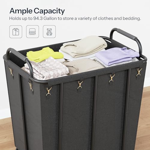 HOOBRO 106 Gal (400 L) Laundry Hamper with Lockable Wheels, Heavy Duty Rolling Laundry Cart, Laundry Sorter with Removable Bag, Laundry Basket Organizer, Waterproof Oxford Cloth, Black BB20XY01