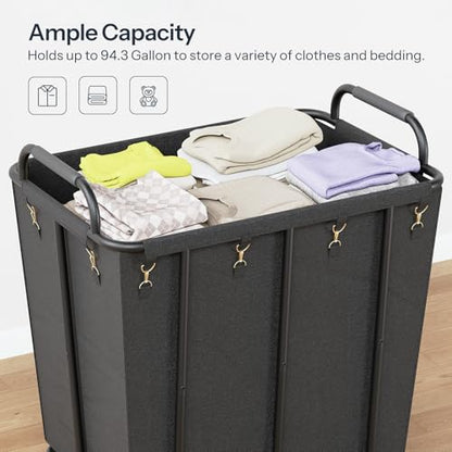 HOOBRO 106 Gal (400 L) Laundry Hamper with Lockable Wheels, Heavy Duty Rolling Laundry Cart, Laundry Sorter with Removable Bag, Laundry Basket Organizer, Waterproof Oxford Cloth, Black BB20XY01
