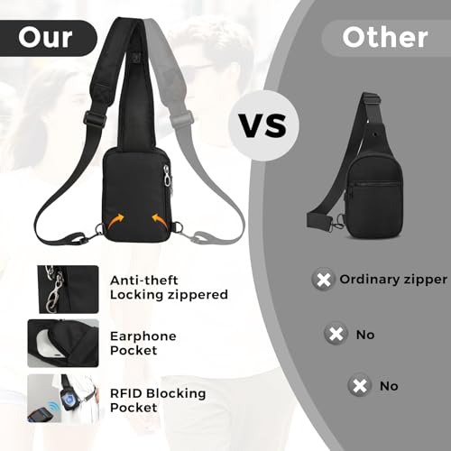 VADOO Sling Bag, Crossbody Bag with Zipper Lock, RFID Blocking & Water Resistant for Men and Women - color: Black