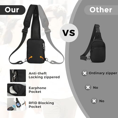 VADOO Sling Bag, Crossbody Bag with Zipper Lock, RFID Blocking & Water Resistant for Men and Women - color: Black
