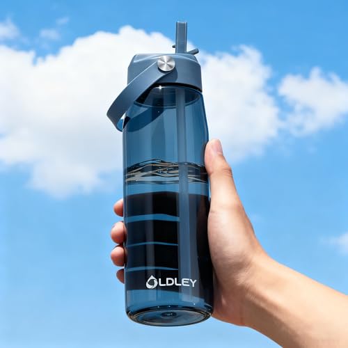 OLDLEY 32 oz Water Bottle with Straw, Leakproof Sports Water Bottle with Carry Strap, BPA-Free Large Water Bottles for Home,Travel, School, Outdoors, Gym, Tritan, Ink Blue - color: Ink Blue