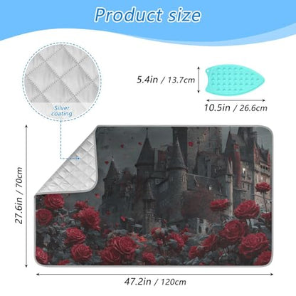 Castle Bats Rose Halloween Ironing Mat for Table top Portable Ironing Pad Blanket for Washer Dryer Countertop Travel - color: Castle Bats Rose Halloween