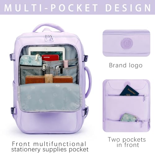 SHRRADOO Travel Backpack for Women & Men,Airline Approved Carry On Luggage,TSA Overnight Bags,40L Personal Item Travel Bag fits 17" Laptop,Carry on Bag with Storage Bag Cosmetic Bag Set 3pcs - color: Light Pink