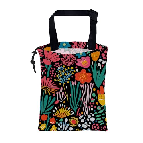 Car Garbage Bag Modern Flower and Green Leaves Hanging Canvas Car Trash Bag Drawstring Car Back Seat Organizer for Car Back Front Seat Console with Adjustable Buckle - color: Modern Flower and Green Leaves