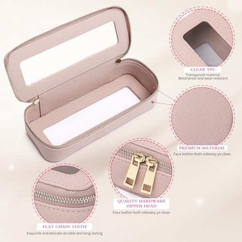 Pinkmik Makeup Brush Case Clear Travel Cosmetic & Toiletry Bag Small Makeup Bag with Zipper Purse Organizer Car Essential Bag for Women (Pink, SLIM) | Clear Travel Cosmetic & Toiletry Bag, Small Makeup Bag, Zipper Purse Organizer, Car Essential Bag for Wo