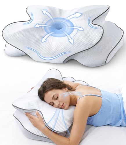 AZBESTPRO Memory Foam Cervical Pillow for Neck Support & Pain Relief, Butterfly Ergonomic Design – 24×15.75×5.7 Inches, Removable 100% Polyester Pillowcase, Suitable for Side & Back Sleepers (Grey) - color: Grey