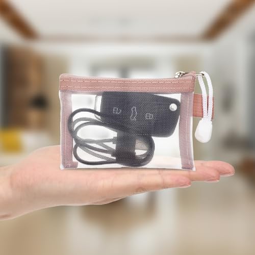Skrfren 5pcs Mini Zipper Mesh Bags, 3" x 4.3" Nylon Small Zipper Mesh Pouch Key Holder Clear Travel Kit Storage Coin Purse Portable Cosmetic Pouch for Small Items Key Lipstick Credit Card