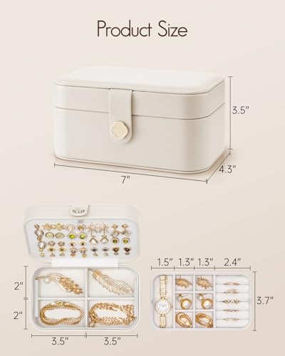VLANDO Travel Jewelry Case, 2-Layer Jewelry Box, Portabel Travel Organizer for Necklaces, Earring, Bracelets, Ring, Watch - Large Capacity Travel Jewelry Storage - Cloud White - color: A.Beige-2 Layer