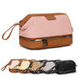 Double-Layer Toiletry Bag, Water-Resistant Hybrid Leather Cosmetic Organizer with Wet/Dry Compartments, 26x15x16cm, Pink - color: Pink