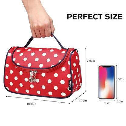Yeiotsy Travel Cosmetic Bag for Women – Polka Dot Makeup Bag Organizer & Hanging Toiletry Bag - color: Classic Red