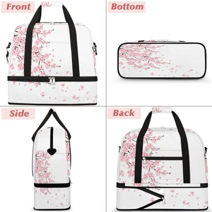 Travel Duffle Bags With Shoes Compartment for Women Men Japanese Flower Lightweigh Sports Tote Gym Bag Cherry Blossoms Foldable Canvas Weekender Overnight Carry On Luggage Handle Bag - color: A01:Japanese Flower