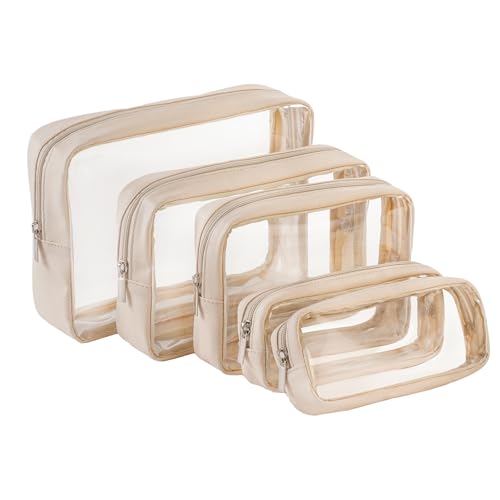 Remobia Hicol TSA Approved 5-Piece Diaper Bag Organizer Pouch Set Clear Waterproof TPU Kids Toiletry Storage Set Travel Packing Clutch Cube Bags for Baby Nursing(Cream leather) - color: Cream leather