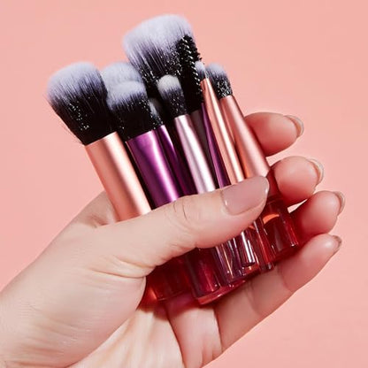 Portable ON THE GO Makeup Brush Set, COSHINE 10pcs Easy-taken Mini Full Complete Function Cosmetic Brushes Kit with Brush Pouch (colorful) - color: colorful