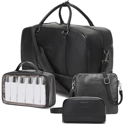 Wogarl Weekender Bag for Women Men Large Overnight Bag Travel Duffel Bag with Shoe Compartment Toiletry Satchel Bag Carry On Bag Fit 21" Laptop - color: Black