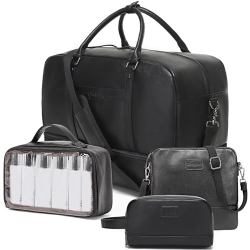 Wogarl Weekender Bag for Women Men Large Overnight Bag Travel Duffel Bag with Shoe Compartment Toiletry Satchel Bag Carry On Bag Fit 21" Laptop - color: Black