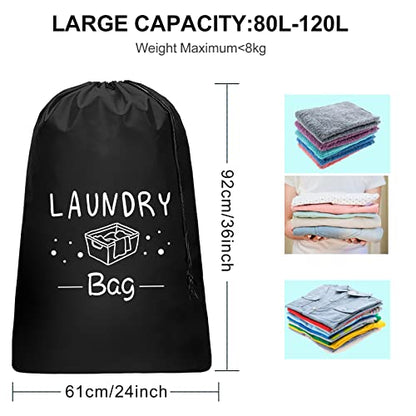 Sylfairy 2 Pack Extra Large Travel Laundry Bag, Dirty Clothes Organizer with Drawstring,Heavy Duty Travel Laundry Bags,Easy Fit a Laundry Hamper Travel Essentials (Black+Grey, 24" x 36") - color: Black+Grey