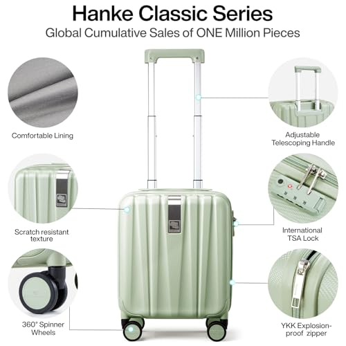 Hanke 14 Inch Underseat Carry On Luggage with Wheels Hard Shell Suitcases Carry On Bag Lightweight Small Mini Suitcase Travel Luggage for Travel（Bamboo Green） - color: Bamboo Green, size: Underseat 14 Inch