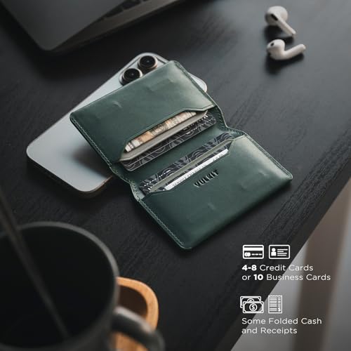 VULKIT Slim Minimalist Card Holder RFID Blocking Leather Credit Card Holder Front Pocket Wallet Magnetic Closure - color: Olive