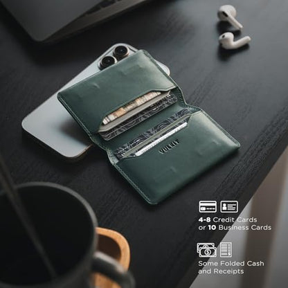 VULKIT Slim Minimalist Card Holder RFID Blocking Leather Credit Card Holder Front Pocket Wallet Magnetic Closure - color: Olive
