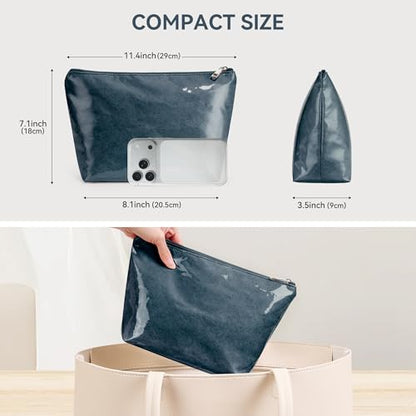 WLLWOO PVC Waterproof Makeup Bag Kraft Paper Cosmetic Bag Travel Toiletry Zipper Pouch Organizer for Women Purse - color: PVC-Dark Blue