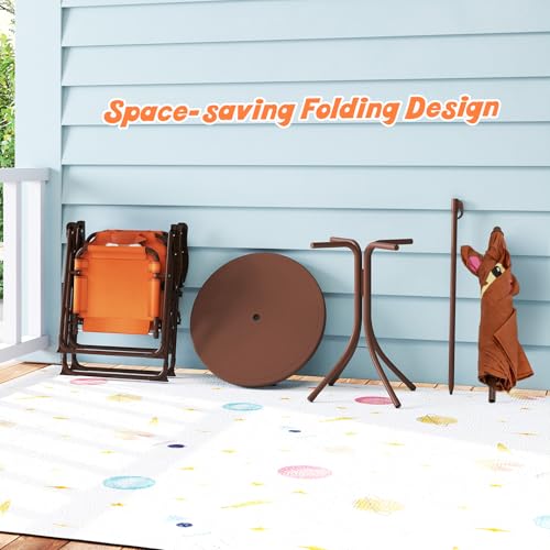 HONEY JOY Kids Picnic Table, Animal Themed Toddler Outdoor Table and Chair Set, 2 Folding Chairs & Removable Umbrella, Children Outdoor Furniture for Backyard Patio Garden (Brown Monkey) - color: Brown Monkey
