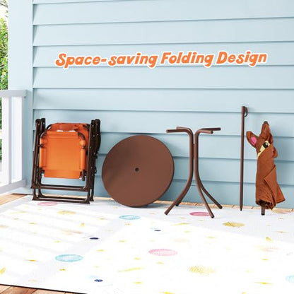 HONEY JOY Kids Picnic Table, Animal Themed Toddler Outdoor Table and Chair Set, 2 Folding Chairs & Removable Umbrella, Children Outdoor Furniture for Backyard Patio Garden (Brown Monkey) - color: Brown Monkey