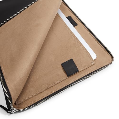 Leatherology Black Onyx Gusseted Document and Laptop Holder – Full Grain Leather Case for 13" & 15" Laptops with Expanding Pocket, Pen Slot & Microsuede Lining - color: Black Onyx