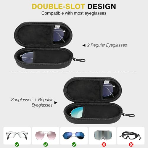 MoKo Double Eyeglass Case, Hard Shell Dual Glasses Case, Travel Sunglass Organizer with Zipper, Eyeglasses Storage Box - color: Black-oval