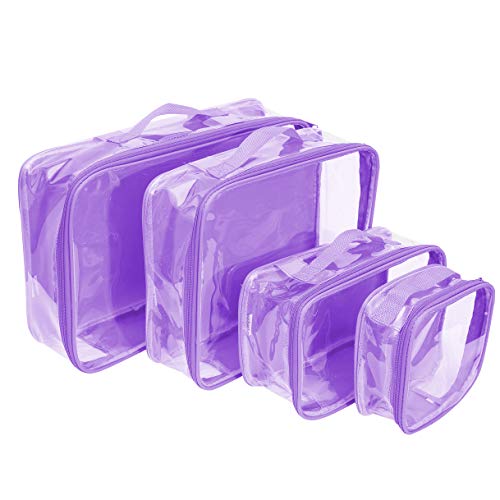 Clear Packing Cubes set of 4 / Packs 7-10 Days of Clothes/Premium PVC Plastic Storage Bags - color: Lilac