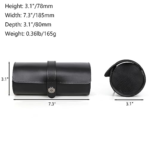 Personalized Custom Name Watch Case Roll Organizer, Luxury Genuine Leather Travel 3-Watches Case For Watch/Bracelet (07 Black) - color: 07 Black