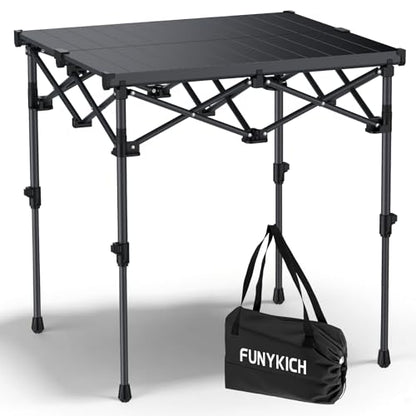 FUNYKICH Folding Camping Table(L26.4''xW22.8''), Aluminum Roll-up Portable Picnic Table with 2 Adjustable Height(17.3'' & 27.6'') for Picnic, Camping, BBQ, Party, Backyard, Beach - size: 26.4''L x 22.8''W x (28''/17.3'')H