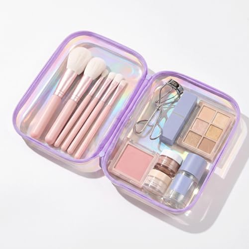 Clear Hard Shell Zipper Case, 2 Pack TSA-Approved Travel Toiletry Bag, Waterproof Cosmetic Bag, CLear Diaper Bag, Hair Tool Organizer, Toy Storage Bin,Travel Essential - color: Purple