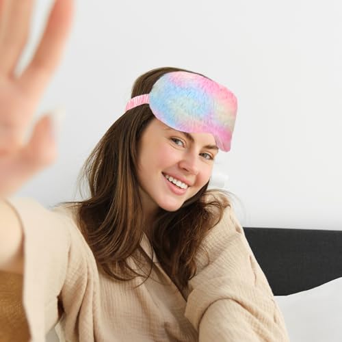2 Pcs Plush Eye Mask Soft Sleeping Blindfold Eye Cover Comfortable Furry Faux Fur Sleeping Mask Satin Nap Night Eyeshade Cover for Women Men Gift (Light Rainbow, Dark Rainbow) - color: Light Rainbow, Dark Rainbow
