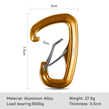 Heavy Duty Carabiner Clip Hook 8KN (1763 lbs), 2 PCS Ultra-Light Aluminum Caribeaners with Double Door D Ring Shape, for Hammock, Camping, Hiking, Backpacking, Dog Leash, Keychain Clip - style: 2#Gold-2pc