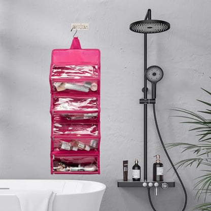 ROYALFAIR Roll Up Makeup Bag, Waterproof Toiletry Bag for Women, Hanging Travel Organizer bags with Jewelry Organizer Compartment, Extra Large 4 Clear TSA Approved Pouches Cosmetic Makeup (pink) - color: Pink