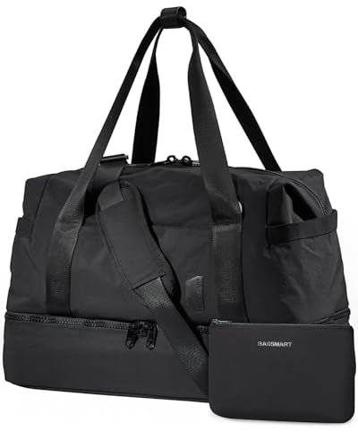 Weekender Bags for Women, BAGSMART Travel Duffel Bags with Shoe Compartment,Personal Item Travel Bag for Airlines, Carry on Overnight Tote Bag with Toiletry Bag(Black,2pcs) - color: Black, size: X-Large