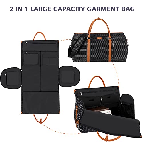Garment Bag for Travel Convertible Carry On Garment Bag Large Travel Duffel Bags for Women 2 in 1 Hanging Suitcase Suit Travel Bags for Women & Men 3pcs Set - color: E-black Dot