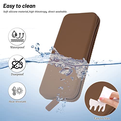 Sakolla Travel Makeup Brush Holder, Silicone Makeup Bag with Zipper Pouch Holder Case for Organizing Cosmetics Pencils Daily Work（brown） - color: Regular Brown