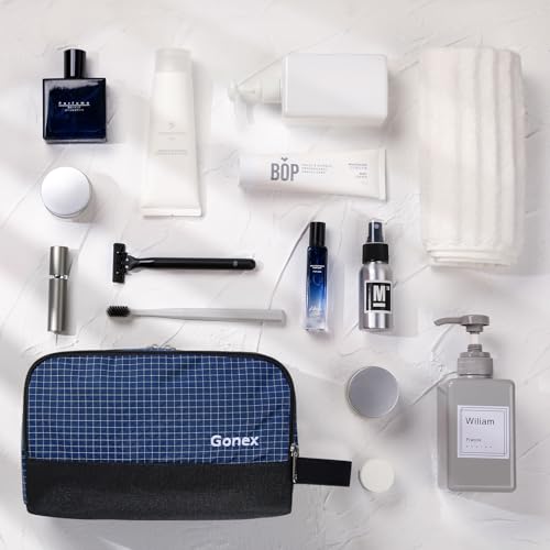 Gonex Travel Toiletry Bag Nylon, Shaving Bag Toiletry Organizer Check Patten (Navy Blue) - color: Check Patten (Navy Blue)