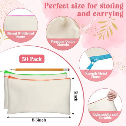 Legigo Blank Canvas Bag Zipper Pouch Makeup Bags Bulk - Multi-Purpose Canvas Pencil Pouch with Sturdy Zipper, Cosmetic Bag Travel Toiletry Bag for DIY Craft Projects, Storage (8.3 x 5 inches) - color: Beige (color zipper)