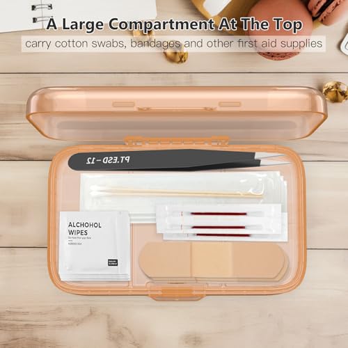 FYY Weekly Pill Organizer with Labels,8 Compartments Travel Daily Pill Case Airtight Moistureproof Large Pill Box to Hold Vitamins, Fish Oil, Supplements,Cotton Swab and Bandages-Brown - color: Brown