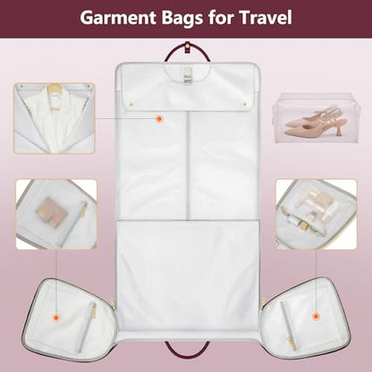 Garment Bags for Travel, Convertible Suit Travel Bag for Women, Cute Carry On Garment Bag w/Shoes Pouch, 2 in 1 Foldable PU Leather Hanging Duffle Bag, Single-Zipper Design, Sangria - color: Red