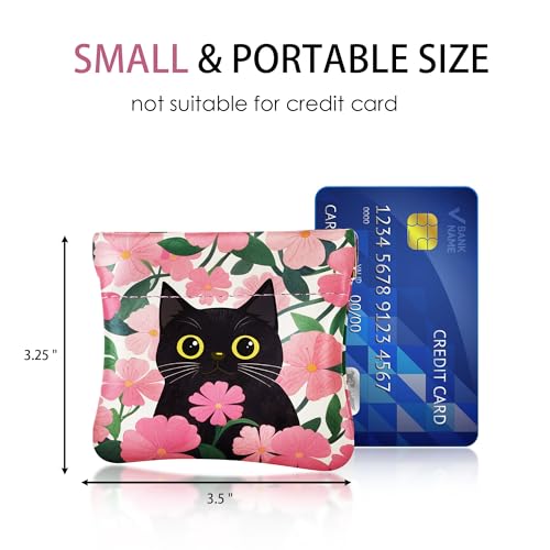 Travelambo Leather Squeeze Coin Purse Pouch Change Holder For Men & Women - color: Pink Floral Cat