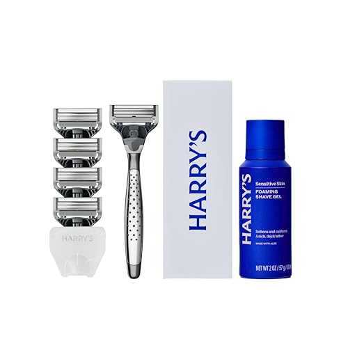 Harry's Original Shaving Kit for Men - Razor Handle, 5 Razor Blade Refills, Foaming Shave Gel, Travel Blade Cover - German Engineered - Craft Edition - style: Obsidian Chrome