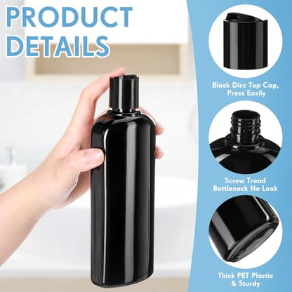 Domensi 24 Pcs Plastic Bottle Squeeze Containers with Disc Cap Travel Bottles Reusable Empty Toiletries Shampoo Containers Refillable Travel bottles for Shampoo Lotions (10oz,Pure Black) - color: Pure Black, size: 10oz